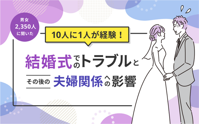 10人に1人が結婚式でのトラブルを経験していた！18歳以上の挙式経験のある既婚男女2,350人を対象にアンケート調査を実施