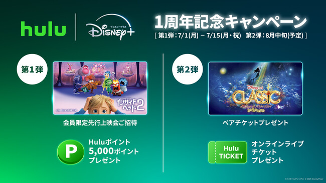 Hulu | Disney+ セットプランが、2024年７月で１周年