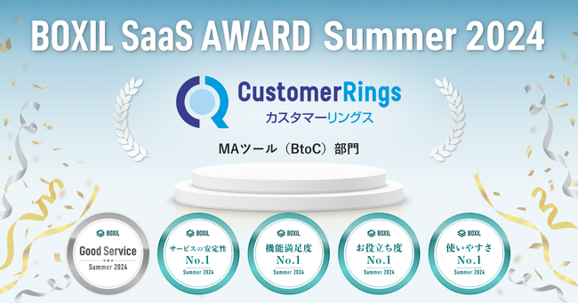 カスタマーリングスが「BOXIL SaaS AWARD Summer 2024」のMAツール（BtoC）部門にて口コミの総得点が高い「Good Service」など5つの賞を受賞