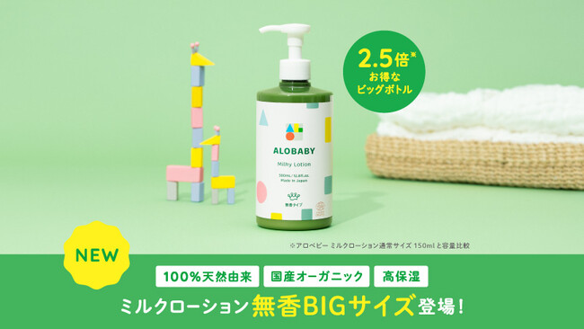 人気商品がお得な大容量になって登場！7月2日(火)発売アロベビー ミルクローション ビッグボトル 無香（大容量サイズ）