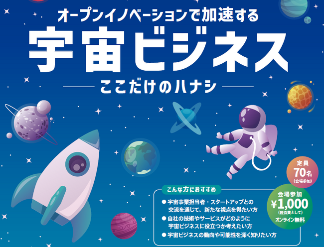 [7/24開催] 急速に拡大する宇宙ビジネス市場の挑戦者が登壇。「オープンイノベーションで加速する宇宙ビジネス　ここだけのハナシ」リアル・会場のハイブリッド開催。