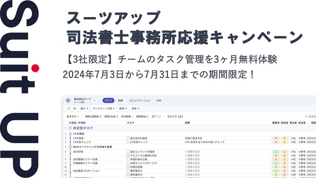 経営支援クラウド「Suit UP」（スーツアップ）、司法書士事務所応援キャンペーン