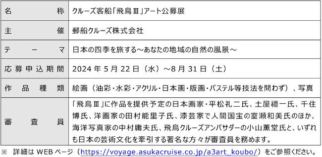 「クルーズ客船『飛鳥III』アート公募展」への協賛による地域の多様なアーティストの支援について