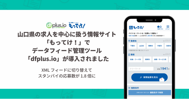 山口県の求人を中心に扱う情報サイト「もってけ！」でのデータフィード管理ツール「dfplus.io」導入事例が公開されました