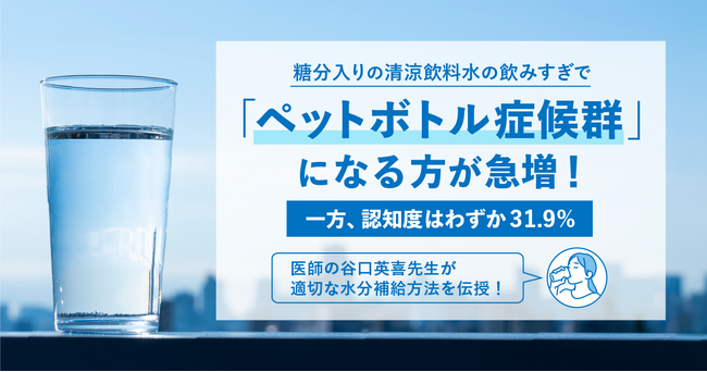 糖分入りの清涼飲料水の飲みすぎで「ペットボトル症候群」になる方が急増！「ペットボトル症候群」の認知度はわずか31.9%。正しい水分補給が鍵に。～医師の“谷口英喜先生”が適切な水分補給方法を伝授！～
