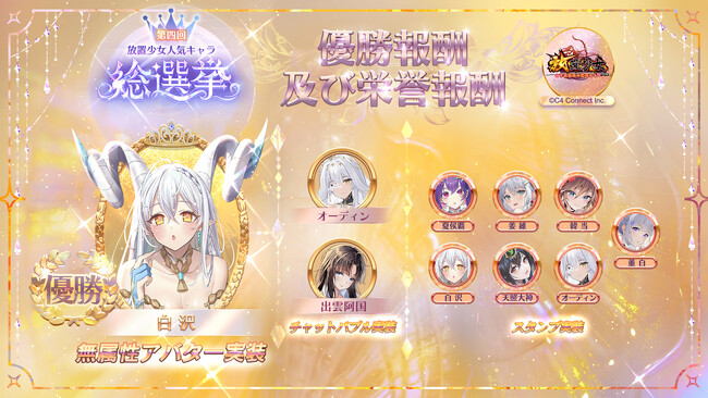 「第四回放置少女人気キャラ総選挙」結果発表！頂点に君臨したのは 『白沢』！