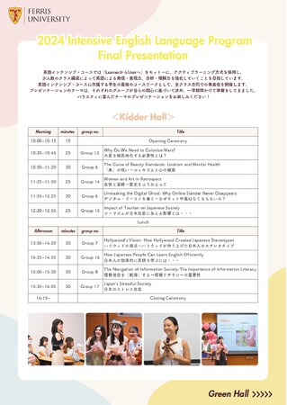 フェリス女学院大学英語インテンシブ・コースの学生が成果発表（Intensive English Language Program Final Presentation)