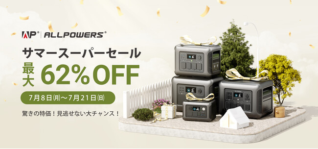 サマーセールのお知らせ！AmazonプライムデーでALLPOWERSポータブル電源とソーラーパネルが年間最安値の62%OFF！