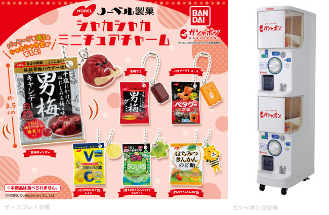 大好評「ノーベル製菓」と「ガシャポン(R)」コラボ第⼆弾！振るとシャカシャカ音が鳴る「ノーベル製菓 シャカシャカミニチュアチャーム」を全国で順次発売開始！