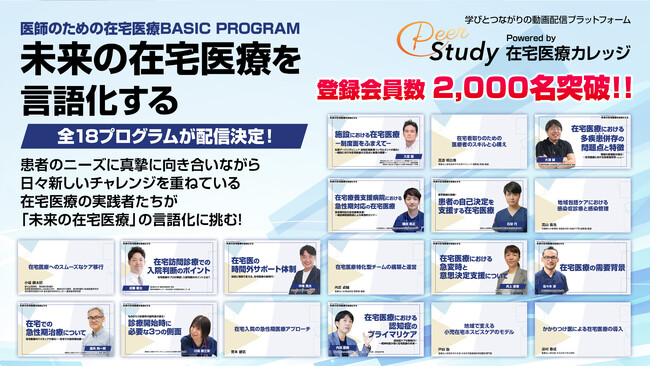 在宅医療に関わる専門職を対象とした動画プラットフォーム「PeerStudy～在宅医療カレッジ～」、登録者2,000人を突破！