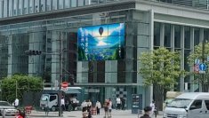 日本板硝子と松竹が共同で運営する透明LEDビジョン
銀座松竹スクエアにて8月１日より試験放映開始