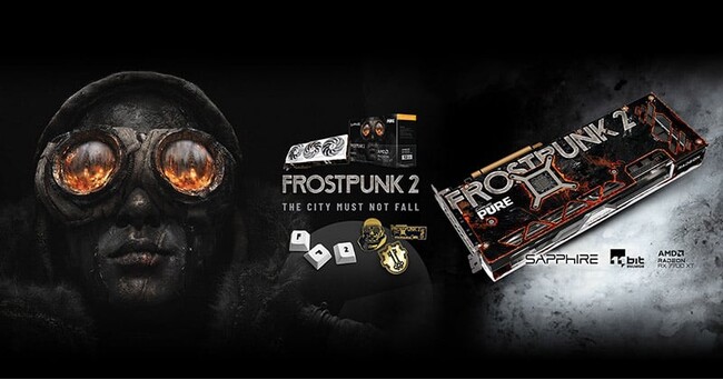 SAPPHIRE社製、AMD RADEON(TM) RX 7700 XT グラフィックスを搭載する、Frostpunk 2コラボレーションモデルのグラフィックボードを発表
