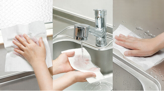 使い切りなのに環境にやさしいペーパータオル。“ついで除菌”が便利 「ぬれると99％除菌できるペーパータオル」がデビュー