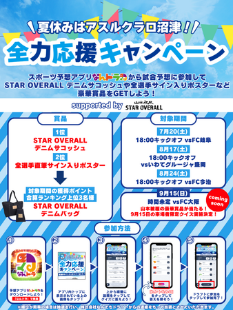 「なんドラ」アスルクラロ沼津 試合展開予想で『夏休み全力応援キャンペーン supported by 山本被服「STAR OVERALL」』を開催！