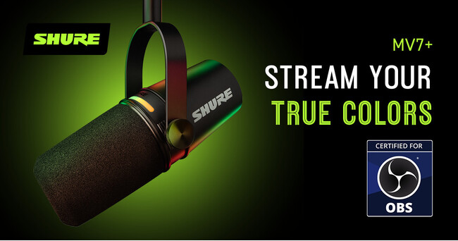 Shure 新製品「MV7+ ポッドキャストマイクロホン」がOBS認証を取得。