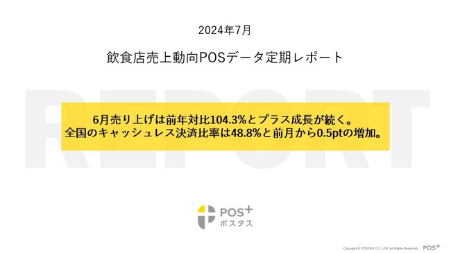 クラウド型モバイルPOSレジ「POS+（ポスタス）」飲食店売上動向レポート2024年7月