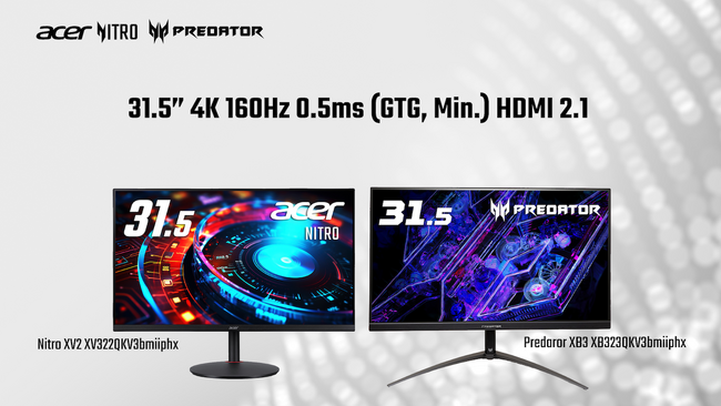 31.5 インチ4K (UHD) 高リフレッシュレートIPS ゲーミングモニター2機種がゲーミングブランドNitro及びPredatorから登場！