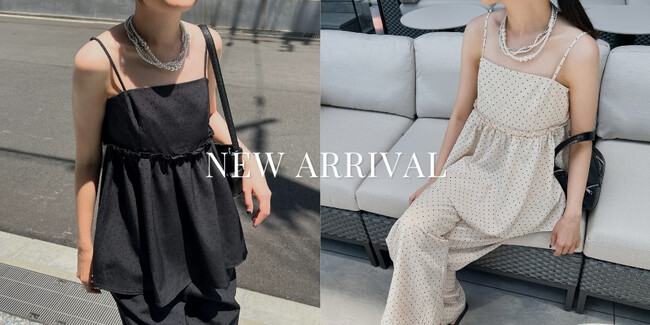 【Re:EDIT（リエディ）】小ぶりなフロッキードットが大人の魅力を引き立てる。セットアップでも着用可能なキャミソール＆パンツが販売開始