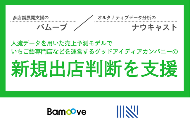バムーブとナウキャスト、人流データを用いた売上予測モデルでいちご飴専門店などを運営するグッドアイディアカンパニーの新規出店判断を支援
