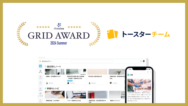 AIマニュアル作成ツール「トースターチーム」が「ITreview Grid Award 2024 Summer」において最高位のLEADERを受賞