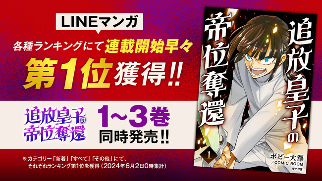 「LINEマンガ」で連載開始早々にランキング第1位を獲得した『追放皇子の帝位奪還』の1～3巻など、「サイコミ」7月の電子書籍18タイトル発売！