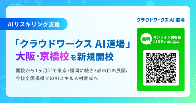 AIリスキリング支援「クラウドワークス AI道場」大阪・京橋校を新規開校