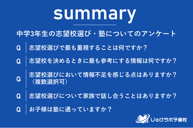 中学3年生の保護者アンケート結果！進学実績と交通の便が志望校選びの決め手に