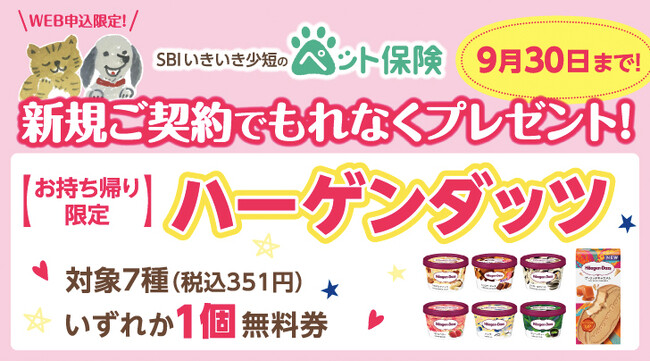 【SBIいきいき少短】ペット保険のWEB申込で「ハーゲンダッツ」をプレゼント！