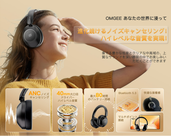 【新品登場】OMGEE ANCノイズキャンセリング＆HIFI音質ワイヤレスヘッドホン、期間限定￥2980円！