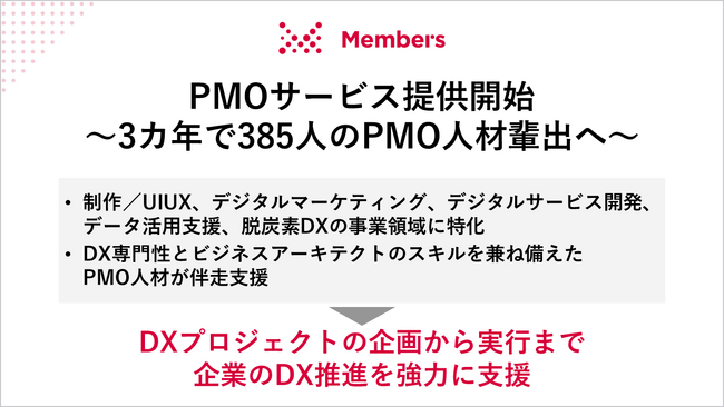 DX推進の鍵となるプロジェクトマネージャーをサポートする「PMOサービス」提供開始、中期事業戦略において3カ年で385人のPMO人材輩出を目指す