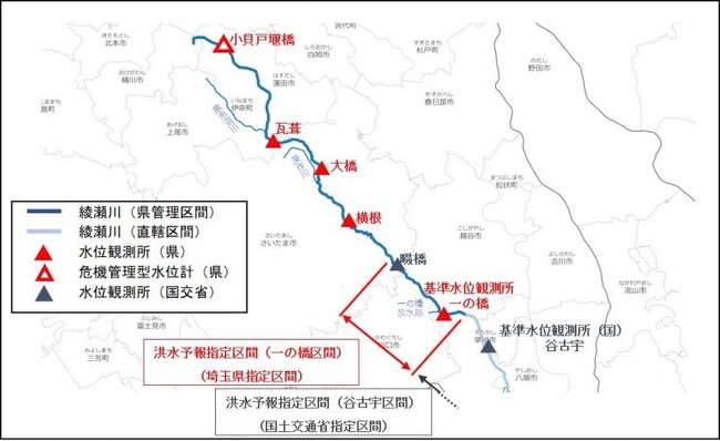 【埼玉県】県が管理する綾瀬川について、6時間先の予測水位に基づく洪水予報の発表を開始します