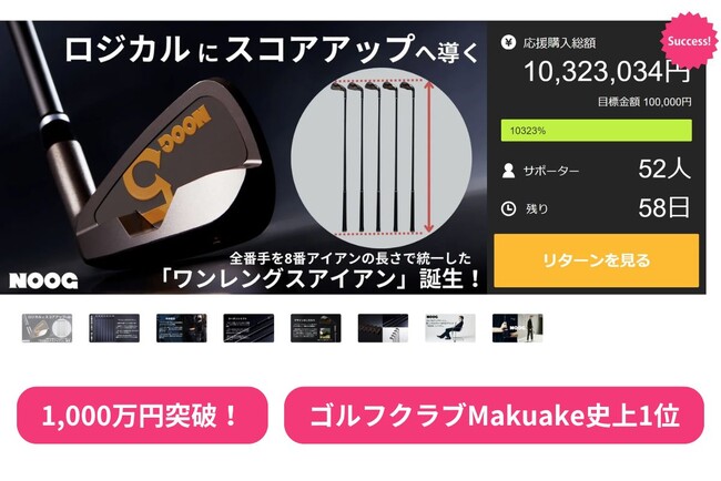 「ワンレングスアイアン」が、クラファン達成額1,000万円＆達成率10,000%超え、Makuake総合ランキング1位獲得！新ブランド「NOOG（ノーグ）」追加リターンのお知らせ。