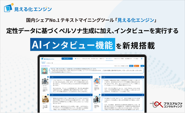 シェアNo.1テキストマイニングツール「見える化エンジン」に、定性データを基にペルソナ生成を行い、インタビューを実行する「AIインタビュー機能」を新規搭載