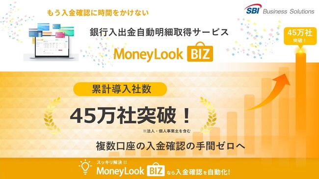 銀行入出金明細自動取得サービス「MoneyLook BIZ」累計導入社数45万社を突破
