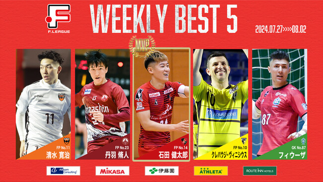 石田 健太郎（バルドラール浦安）が週間MVPに！第9節 週間ベスト5【Ｆリーグ2024-2025 ディビジョン1】今こそ最高のフットサルを