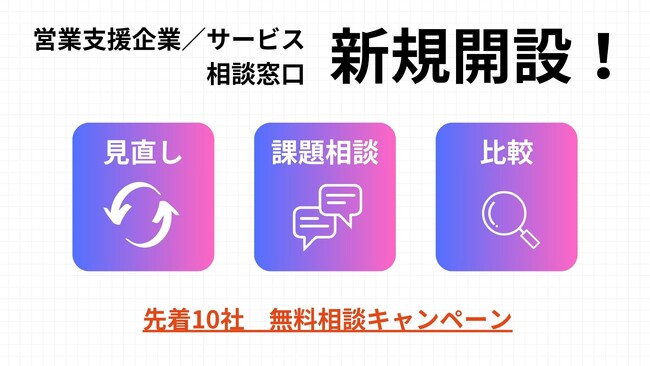 【先着10社限定】自社に合う営業支援会社／サービスについて相談できる無料窓口を新規開設し、募集を開始