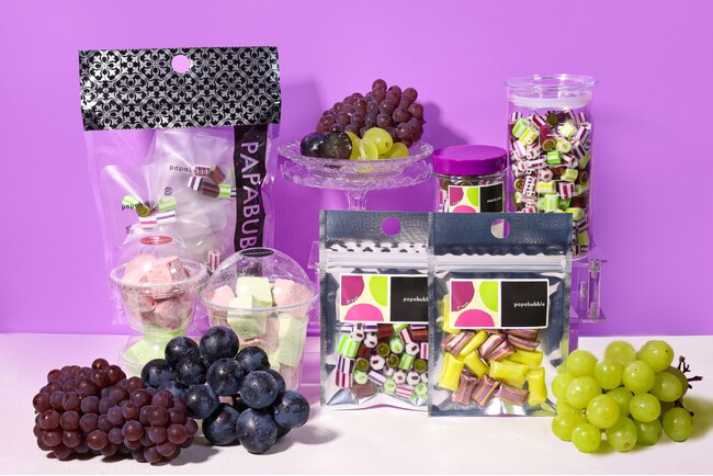 夏秋の旬 “グレープ・マスカット”を口いっぱいに　キャンディミックスやマシュマロに加えて、チョコキャンディもラインナップ　　「PAPABUBBLE」グレープ・マスカットシリーズ　8月15日より発売