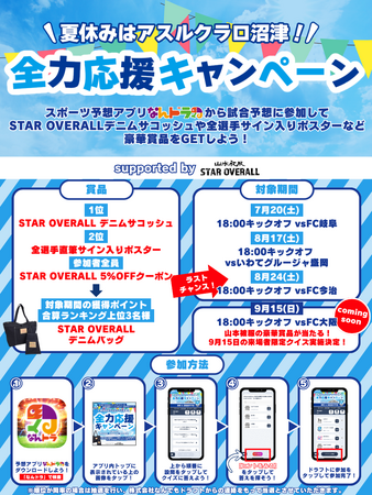 「なんドラ」アスルクラロ沼津 試合展開予想で『夏休み全力応援キャンペーン supported by 山本被服「STAR OVERALL」』好評開催中！