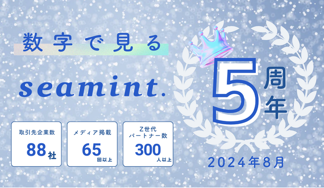 Z世代に特化した企画・マーケティングを展開する株式会社seamint. が創業5周年を記念し、「数字で見る seamint.」を公開