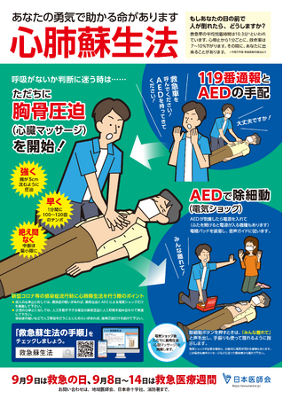 「もしあなたの目の前で人が倒れたら、どうしますか？」・・・「救急の日」ポスター並びに「大切ないのちを救う心肺蘇生法ＣＡＢ＋Ｄ」（CABDカード）を日本医師会ホームページで公開(2024年度版)