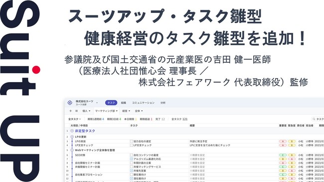 経営支援クラウド「Suit UP」、健康経営のタスク雛型の追加のお知らせ