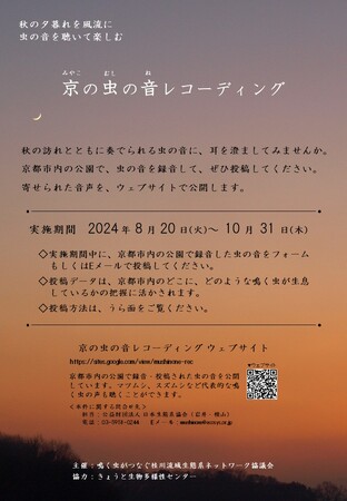 京の虫の音レコーディング：京都市内の公園で録音した虫の音の投稿募集！秋の夕暮れに奏でられる虫の音に、耳を澄ましてみませんか。