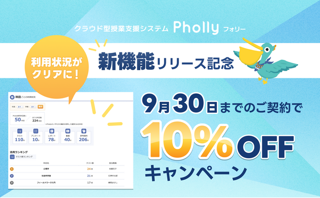 授業支援LMS「Pholly」が10%OFF。利用状況を可視化する「ダッシュボード機能」リリースキャンペーンを開催