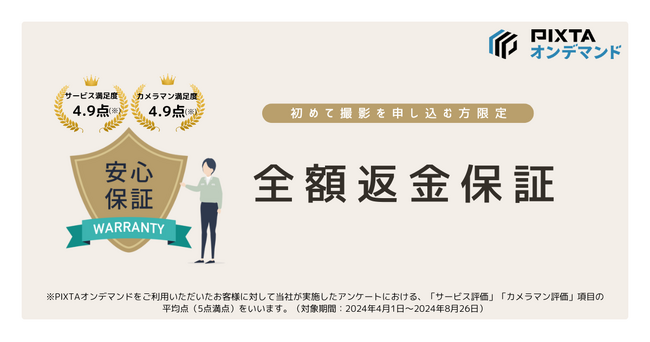 法人向け出張撮影サービス「PIXTAオンデマンド」で初回利用限定「全額返金保証」開始