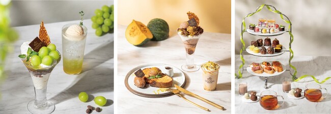 GODIVA cafeから、旬のシャインマスカットやとみつカボチャを使用した期間限定のスイーツを発売！初秋のシーズナルメニュー＆アフタヌーンティーセット新メニュー
