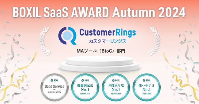 カスタマーリングスが「BOXIL SaaS AWARD Autumn 2024」のMAツール（BtoC）部門にて口コミの総得点が高い「Good Service」など４つの賞を受賞