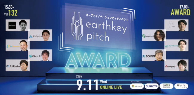 【人気スタートアップと繋がれる】earthkey pitch AWARD vol.2　開催決定！！