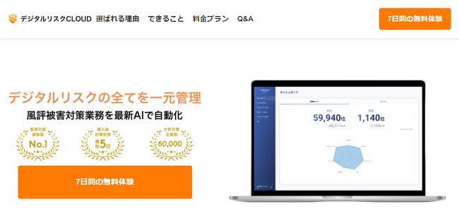 【業界初】風評被害対策・口コミ対策ツール「デジタルリスクCLOUD」のベータ版を提供開始（最新AI・Chat GPT搭載）