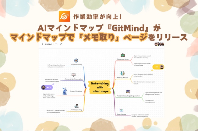 作業効率が向上！AIマインドマップ『GitMind』がマインドマップで「メモ取り」ページをリリース