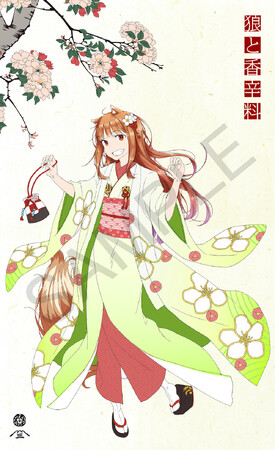 『狼と香辛料』より、和装を纏った「ホロ」の描き下ろしイラストを使用した『浮世絵木版画 狼桜美人図 ホロ』が新色で再登場！2024年9月16日よりカドカワストアにて、先着受注販売開始！